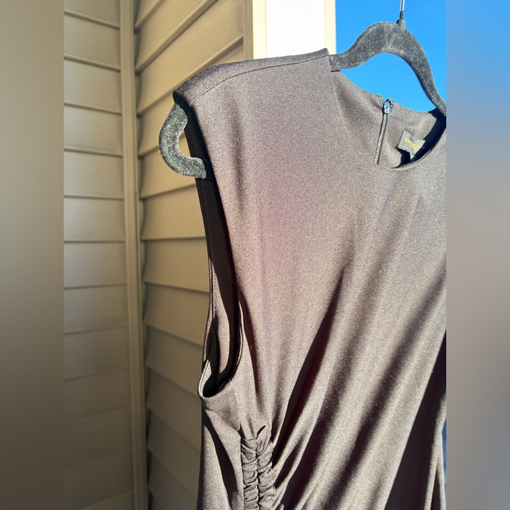 🆕✨ Donna Karan New York Ruched Midi Dress Size 8 Brown Sleeveless Asymmetrical - Picture 7 of 15